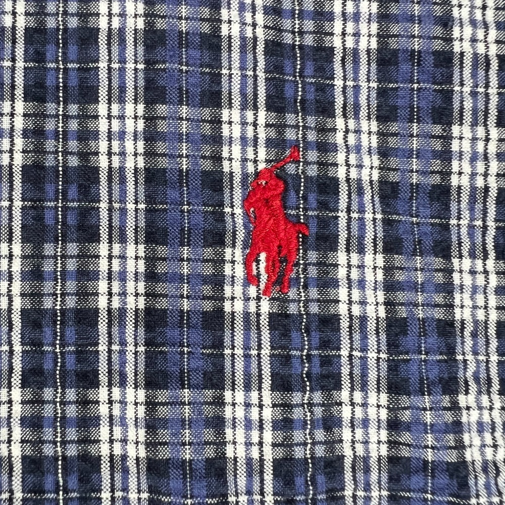 Ralph Lauren Shirt Mens Large Blue Plaid Seersucker Short Sleeve Button Down - Picture 4 of 10